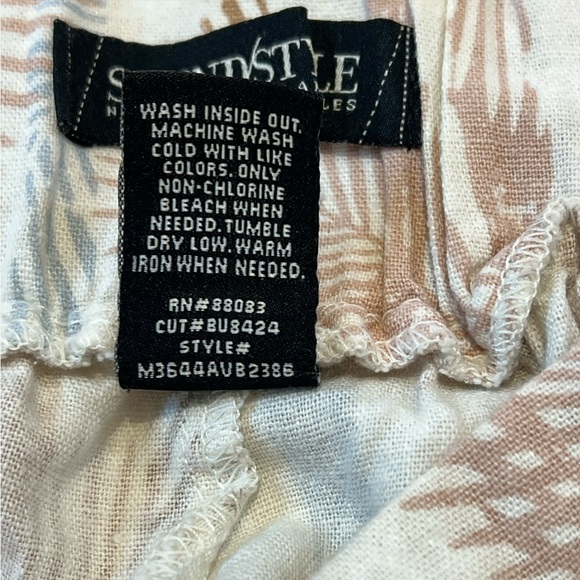 Sound Style Front Wide Leg Beach Linen Pant, Pockets, Tan & Blue, Size Medium - Picture 11 of 12